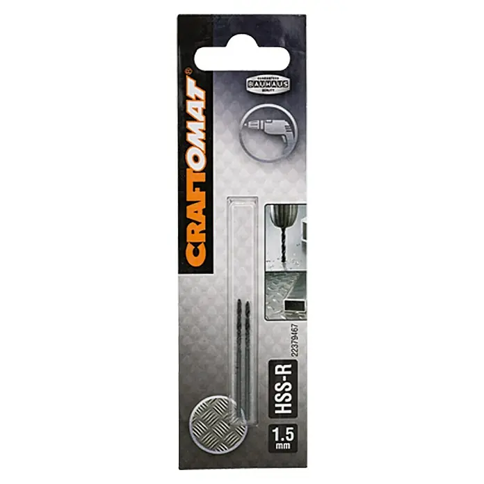 Craftomat Svrdlo za metal HSS-R - Promjer: 1,5 mm, Duljina: 40 mm, Radna duljina: 18 mm - Pogled sprijeda