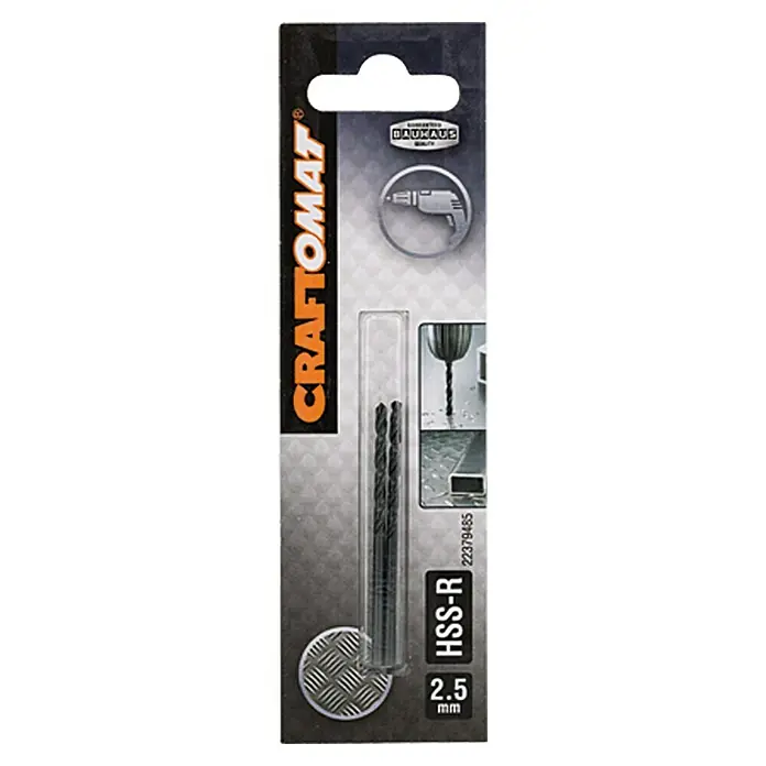Craftomat Svrdlo za metal HSS-R - Promjer: 2,5 mm, Duljina: 57 mm, Radna duljina: 30 mm - Pogled sprijeda