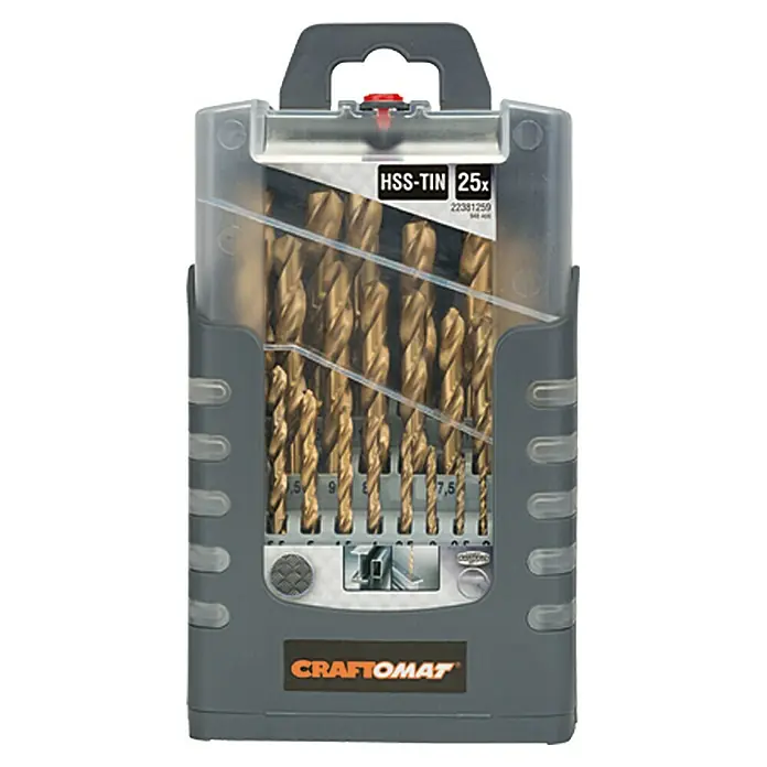 Craftomat Komplet svrdla za metal HSS-TiN Gripbox - 25 -dij., Norma: DIN 338 - Pogled sprijeda