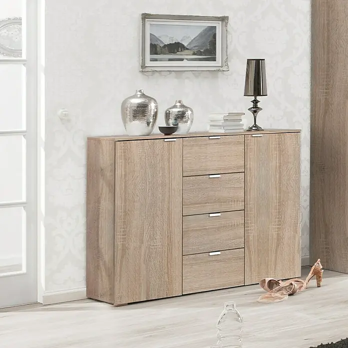 Express Möbel Sideboard Carina - L x B x H: 42 x 140 x 80 cm, Sonoma Eiche, Anzahl Schubladen: 4 Stk., Mit 2 Türen - Stimmungsaufnahme