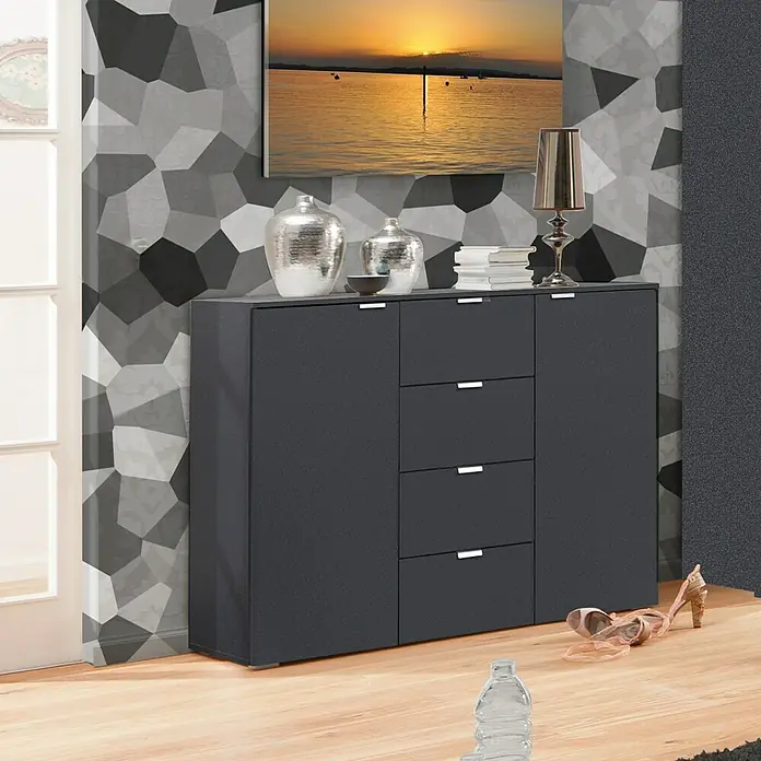 Express Möbel Sideboard Carina - L x B x H: 42 x 140 x 80 cm, Graphit, Anzahl Schubladen: 4 Stk., Mit 2 Türen - Stimmungsaufnahme