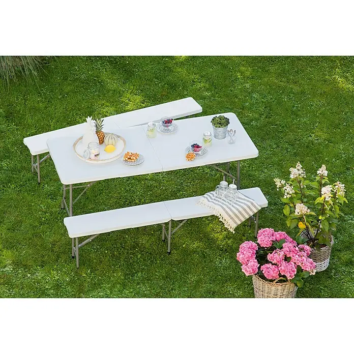 Klappbank - Länge: 180 cm, Kunststoff, Weiß, Grau
