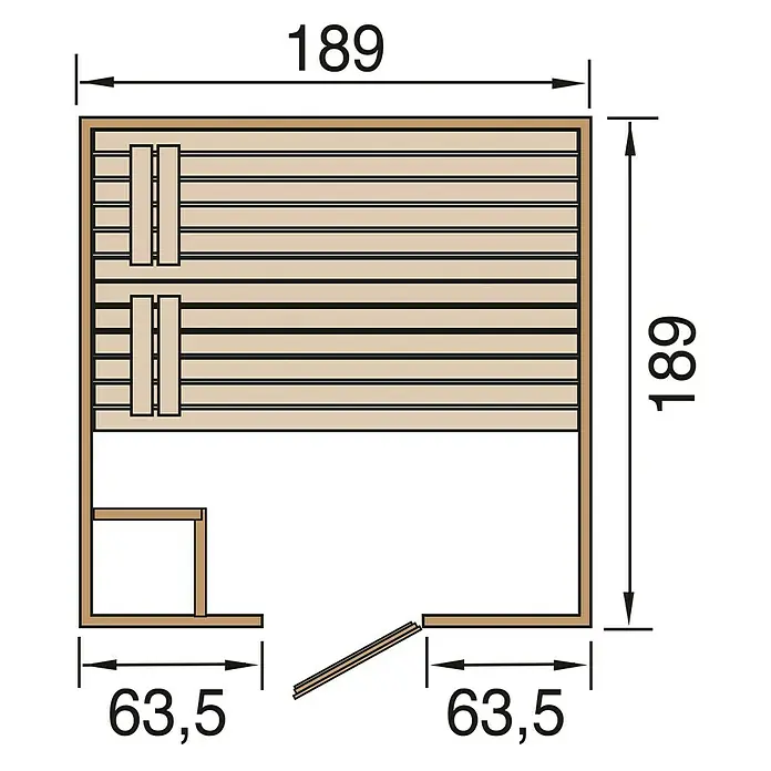 Weka Massivholzsauna Mila 1 - Ohne Ofen, Ohne Zubehör, Außenmaß: 139 x 189 x 203 cm - Ansicht von oben