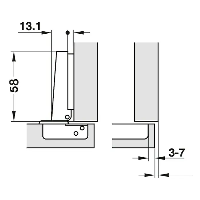 Stabilit Topfscharnier - Anschlagart: Eckanschlag, Durchmesser Topf: 35 mm, Öffnungswinkel: 110 °, Ausstattung: Schließautomatik - Skizze