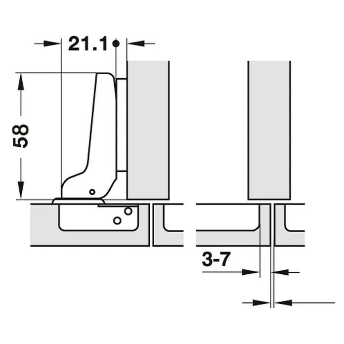 Stabilit Bisagra de cazoleta - Tope medio, Diámetro cazoleta: 35 mm, Ángulo de apertura: 110 °, Cierre automático - Dibujo técnico