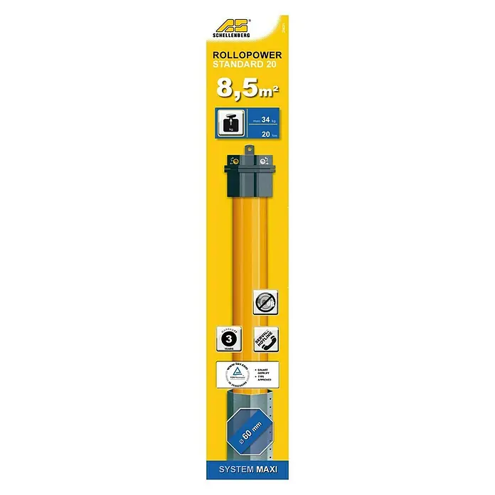 Schellenberg Motor tubular Maxi Comfort - Superficie de persiana enrollable máx.: 8,5 m² para persianas de plástico, Fuerza de tracción: 34 kg