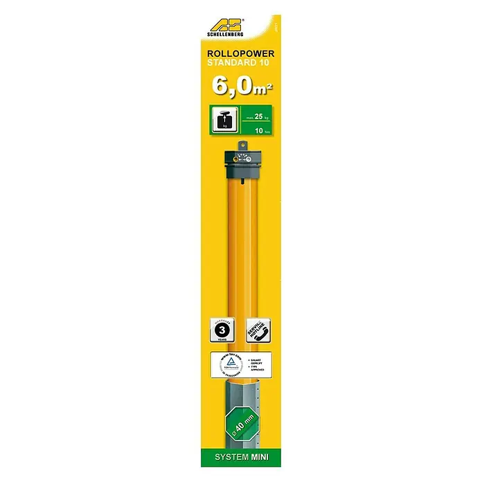 Schellenberg Motor tubular Mini - Superficie de persiana enrollable máx.: 6 m² para persianas de plástico, Fuerza de tracción: 25 kg
