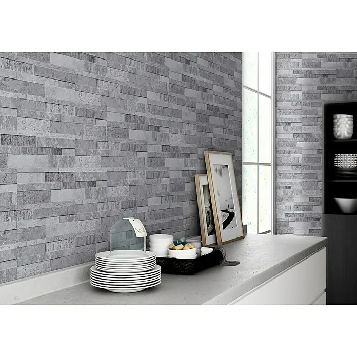 Revestimiento de pared Zion - 15,3 x 58,9 cm, Gris, Efecto piedra