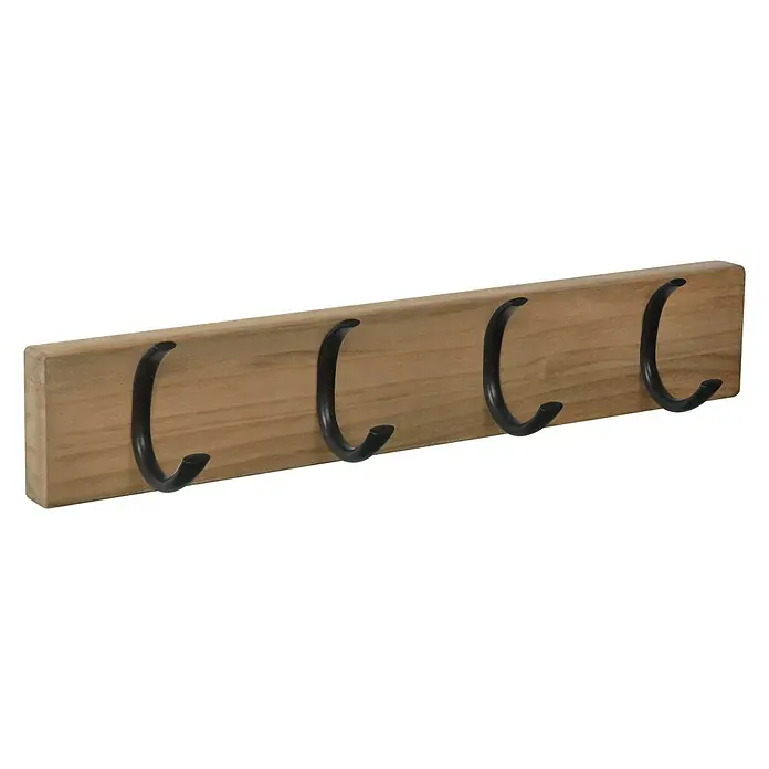 Nesu Barra para percheros 9105 - L x An x Al: 40 x 7 x 5,6 cm, Número de ganchos: 4 ud., Haya/Negro