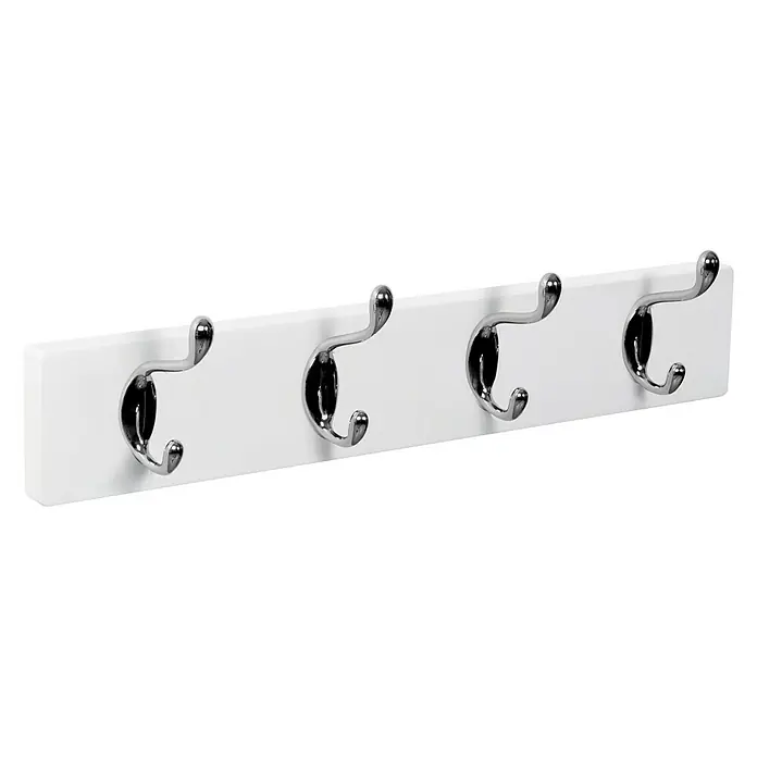 Nesu Perchero 9101 - L x An x Al: 40 x 7 x 7,4 cm, Número de ganchos: 4 ud., Blanco/Cromado