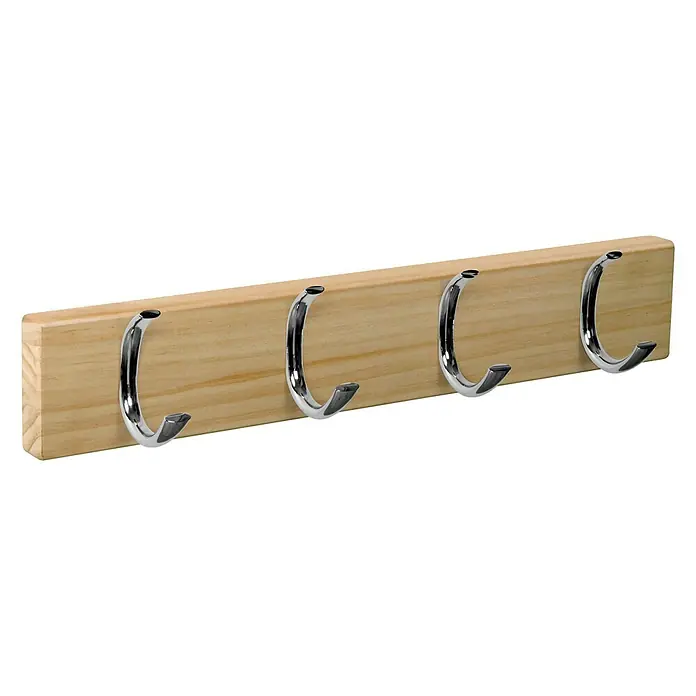 Nesu Barra para percheros 9105 - L x An x Al: 40 x 7 x 5,6 cm, Número de ganchos: 4 ud., Haya/Cromado