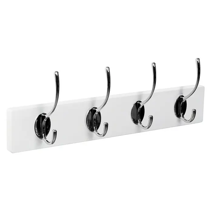 Nesu Perchero 9103 - L x An x Al: 40 x 7 x 6,4 cm, Madera, Blanco/Cromado