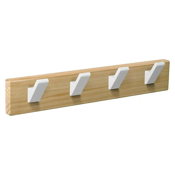 Nesu Perchero 9108 - L x An x Al: 40 x 7 x 5,6 cm, Número de ganchos: 4 ud., Natural/Blanco