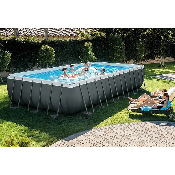 Intex Set bazen s priborom Frame Pool - D x Š x V: 732 x 366 x 132 cm, Zapremnina: 31.805 l, Tamnosive boje