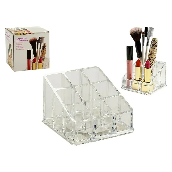 Organizador cuadrado 9 huecos - L x An x Al: 9 x 6,5 x 9 cm, Transparente, Plástico