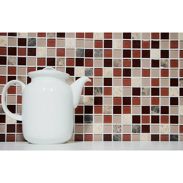 Mozaïektegel vierkant glas Mix CM M452 - 30 x 30 cm, Beige/Bruin, Glanzend - Close-up