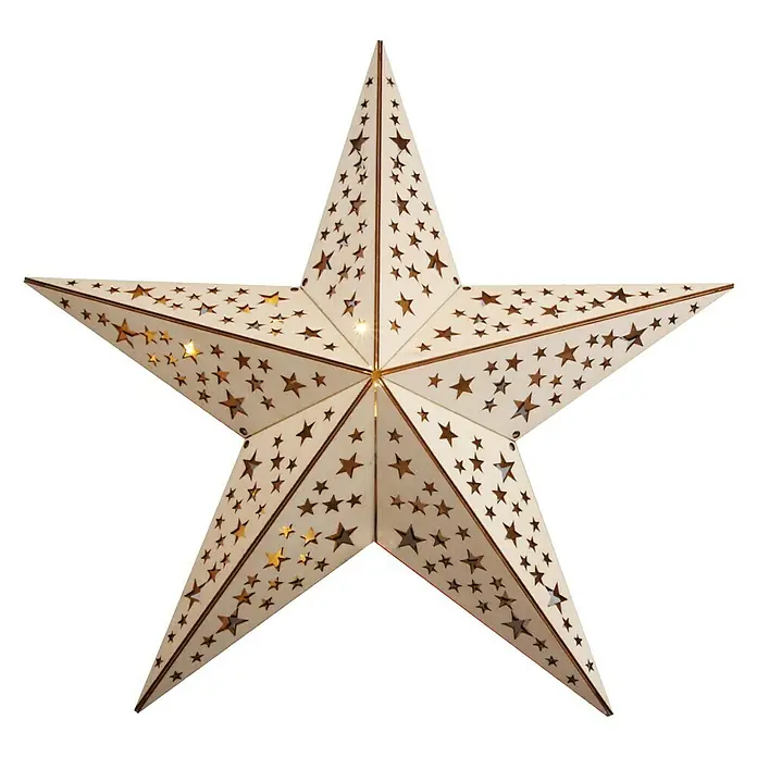 Led-kerstster - 20 lampen, Hout, Diameter: 60 cm, Bruin, Warm wit - Sfeeropname