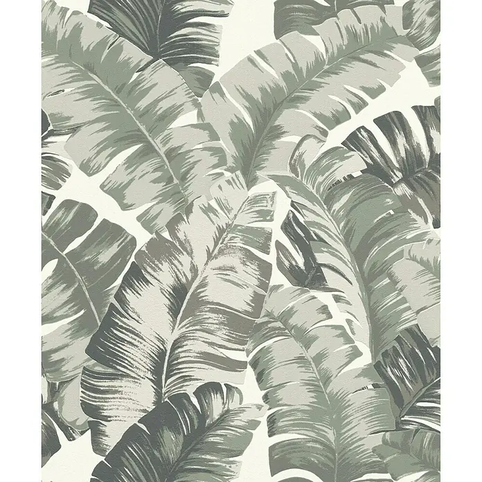 Rasch Yucatán Vliestapete Blätter - Grün/Grau, Floral, 10,05 x 0,53 m