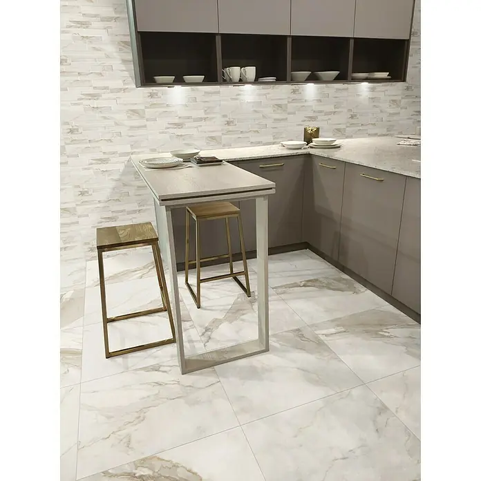 Azteca Feinsteinzeugfliese Calacatta Gold Lux - L x B: 60 x 60 cm, Marmor/Gold, Teilpoliert