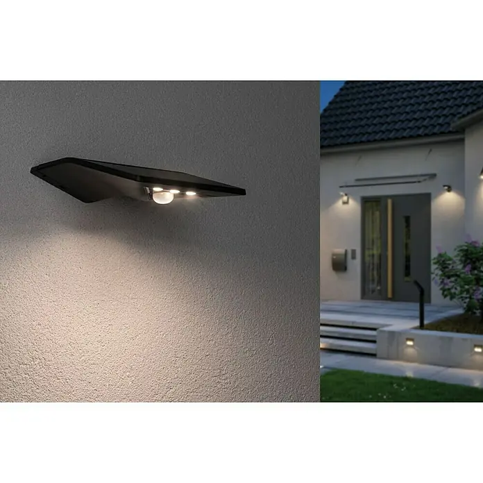 Paulmann LED-Solar-Außenwandleuchte Yoko - Bewegungsmelder, 1,2 W, Anthrazit, L x B x H: 16 x 19 x 5,7 cm - Stimmungsaufnahme