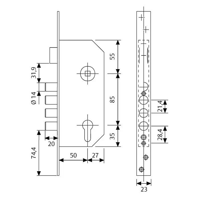 Tesa Assa Abloy Bombín para cerradura R200B - Ancho: 23 mm, Cerradura embutida
