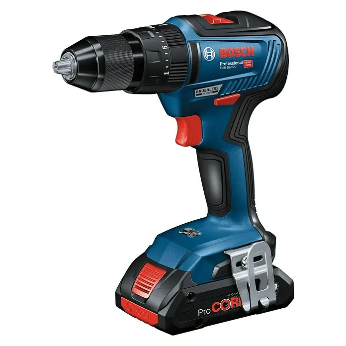 Bosch Professional Akku-Schlagbohrschrauber GSB 18V-21 - 18 V, 2 Akkus, 2 Ah - 4 Ah, Leerlaufdrehzahl: 0 U/min - 1.800 U/min, 5 -tlg.