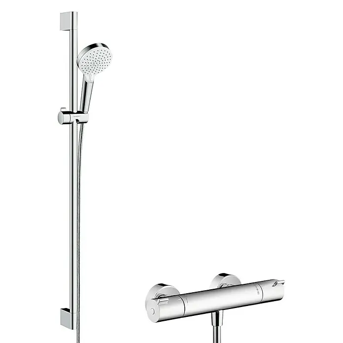 Hansgrohe Crometta Brause-Set Vario/Ecostat 1001 CL - Lochabstand: 91,5 cm, Chrom/Weiß - Vorderansicht