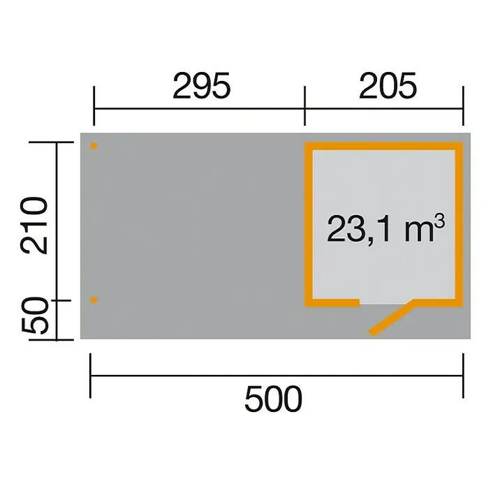 Weka Gerätehaus Weka Line B - 544 x 284 cm, Holz, Natur - Ansicht von oben