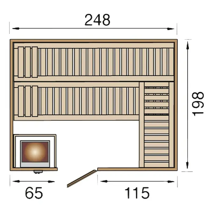 Weka Massivholzsauna Bergen 3 GTF - Ohne Ofen, Außenmaß: 198 x 248 x 203,5 cm - Ansicht von oben