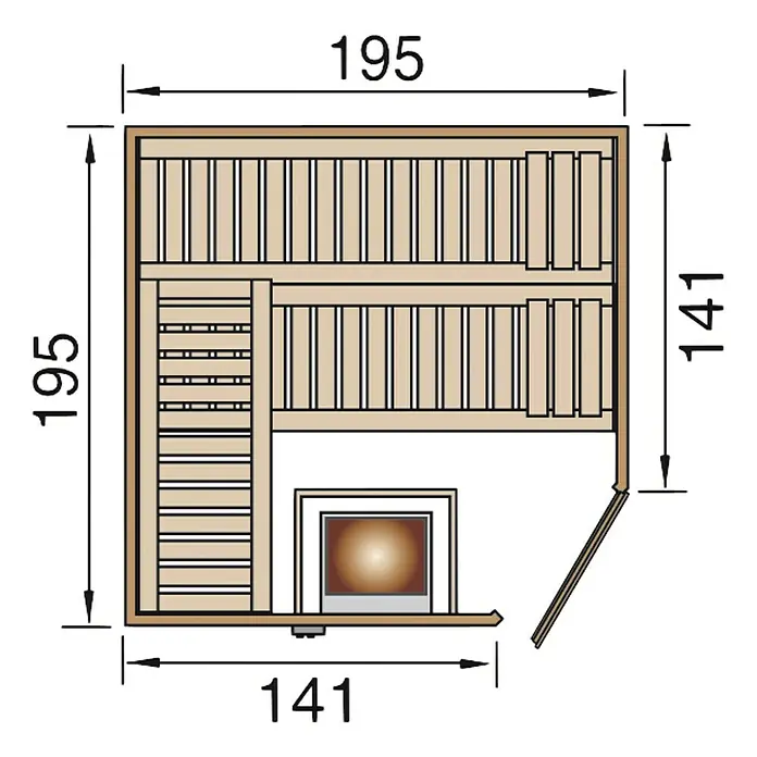 Weka Massivholzsauna 536 HT Gr.1 - Ohne Ofen, 198 x 198 x 205 cm - Ansicht von oben