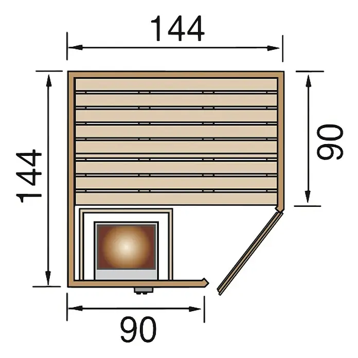 Weka Elementsauna 508 GT Gr.1 K - Mit 3,6 kW Saunaofen mit integrierter Steuerung, 144 x 144 x 199 cm - Ansicht von oben