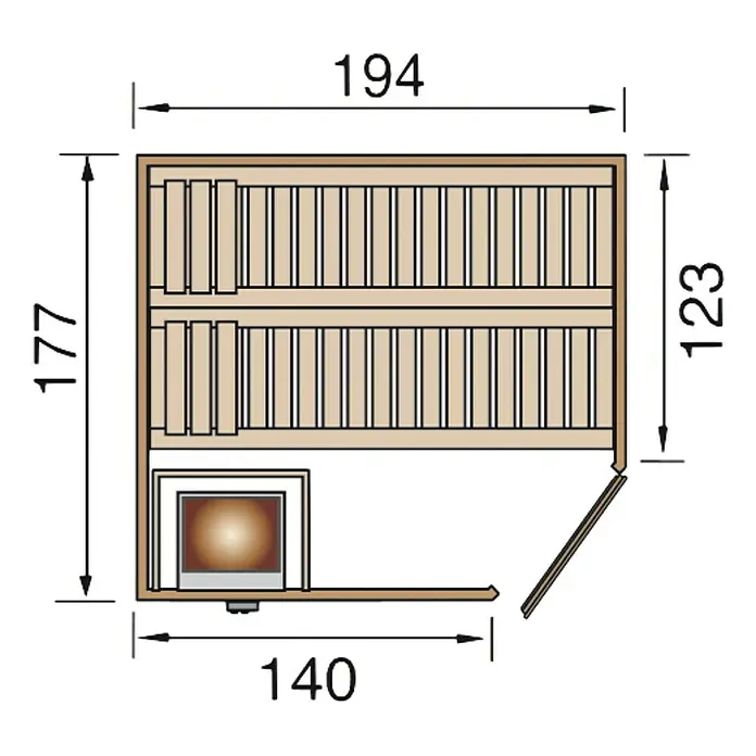 Weka Elementsauna 508 HT Gr.3 - Ohne Ofen, Material Tür: Massivholz, 177 x 194 x 199 cm - Ansicht von oben