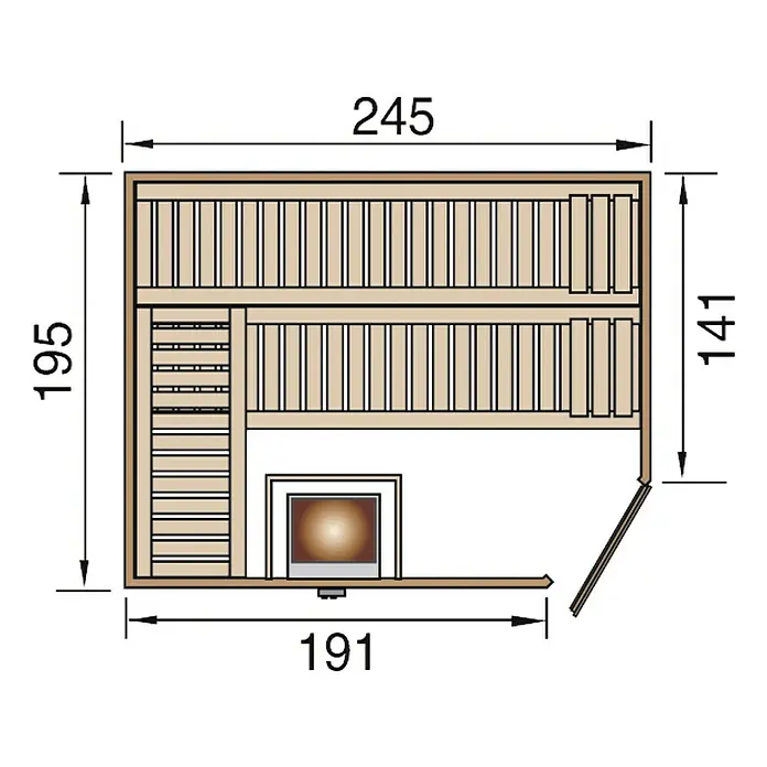 Weka Massivholzsauna 536 HT Gr.2 - Ohne Ofen, 198 x 248 x 205 cm - Ansicht von oben