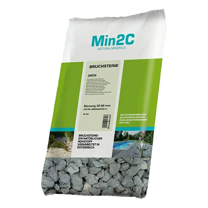 Min2C Ukrasno lomljeno kamenje - Alpski zelene boje, Granulacija: 30 mm - 60 mm, 25 kg - Pogled sprijeda