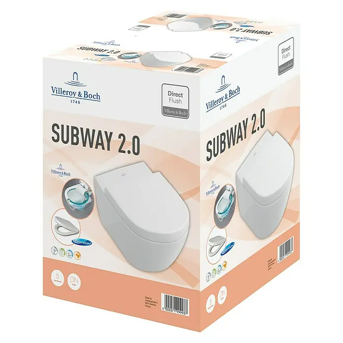 Villeroy & Boch Subway 2.0 Komplet zidne WC školjke - Bez ruba, Bez posebne glazure, Oblik ispiranja: Duboko, WC odvod: Vodoravno, Bijele boje