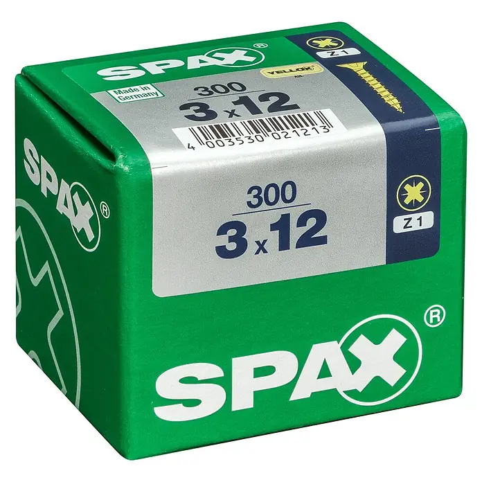 Spax - 3 x 12 mm, Puni navoj, 300 kom. - Pogled s lijeve strane