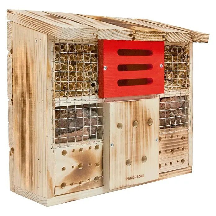 Windhager Insektenhotel Zur Linde - 30 x 13,5 x 27 cm, Naturbraun/Rot