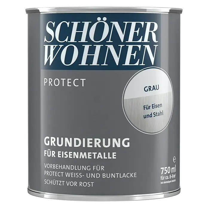 SCHÖNER WOHNEN-Farbe Protect Grundierung für Eisenmetalle - Grau, 750 ml - Vorderansicht