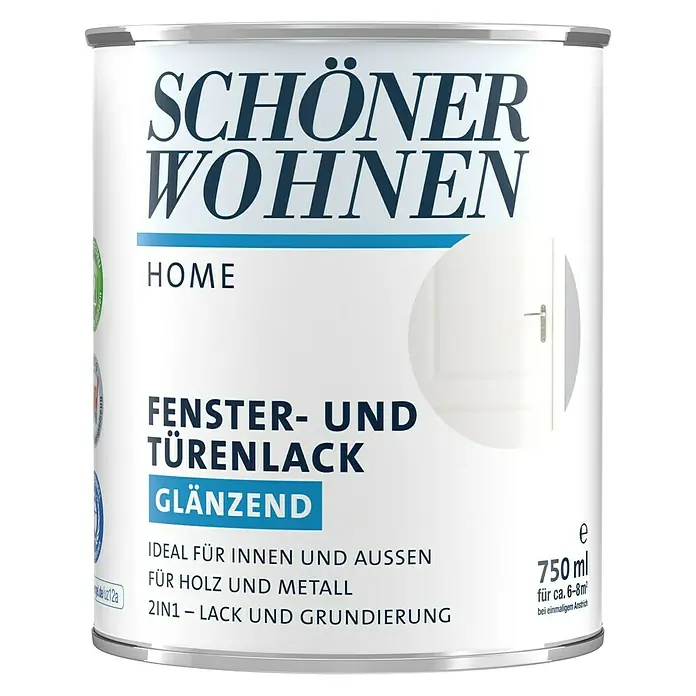 SCHÖNER WOHNEN-Farbe Home Fenster- & Türenlack - Reinweiß, 750 ml, Glänzend - Vorderansicht