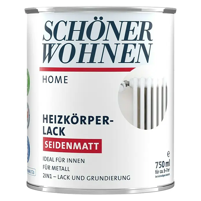SCHÖNER WOHNEN-Farbe Home Heizkörperlack - Weiß, 750 ml, Seidenmatt - Vorderansicht