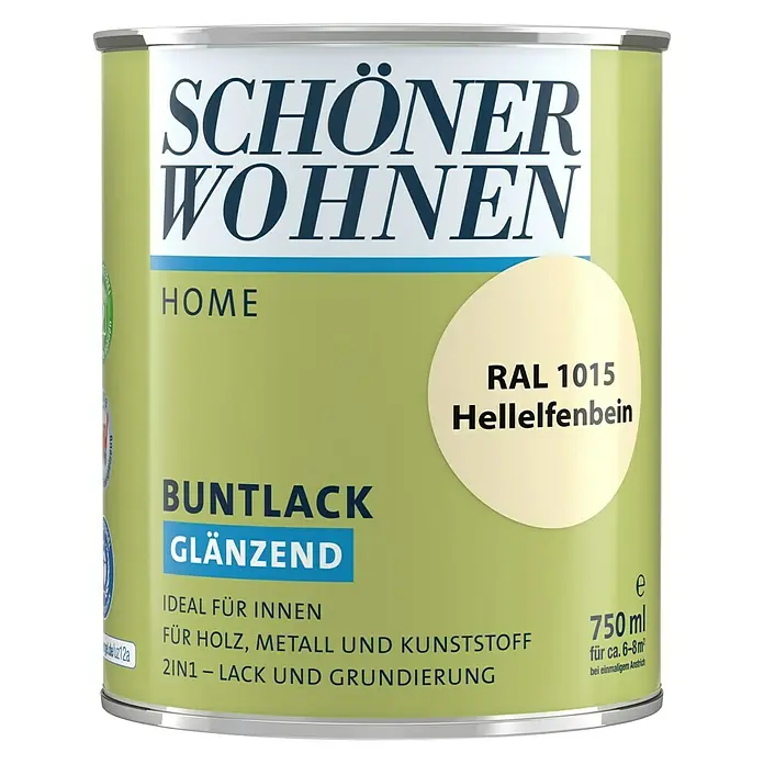 SCHÖNER WOHNEN-Farbe Home Buntlack RAL 1015 - Hellelfenbein, 750 ml, Glänzend - Vorderansicht