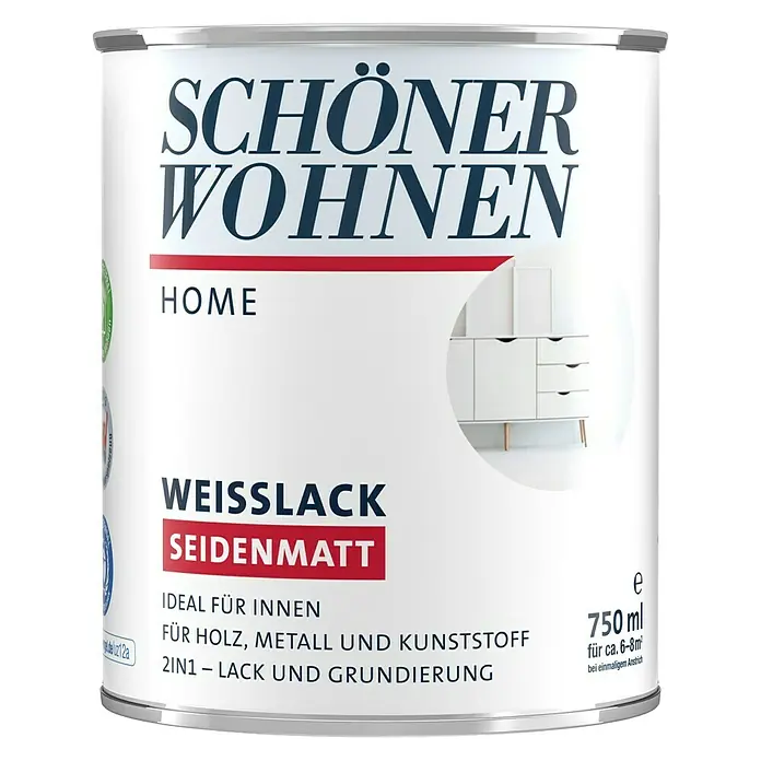 SCHÖNER WOHNEN-Farbe Home Weißlack - Reinweiß, 750 ml, Seidenmatt - Vorderansicht
