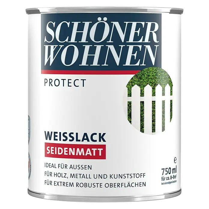 SCHÖNER WOHNEN-Farbe Protect Weißlack - 750 ml, Weiß, Seidenmatt - Vorderansicht