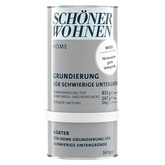 SCHÖNER WOHNEN-Farbe Home 2K-Haftgrund - Reinweiß, Gelblich transparent (Härter), 1 kg, Matt - Vorderansicht