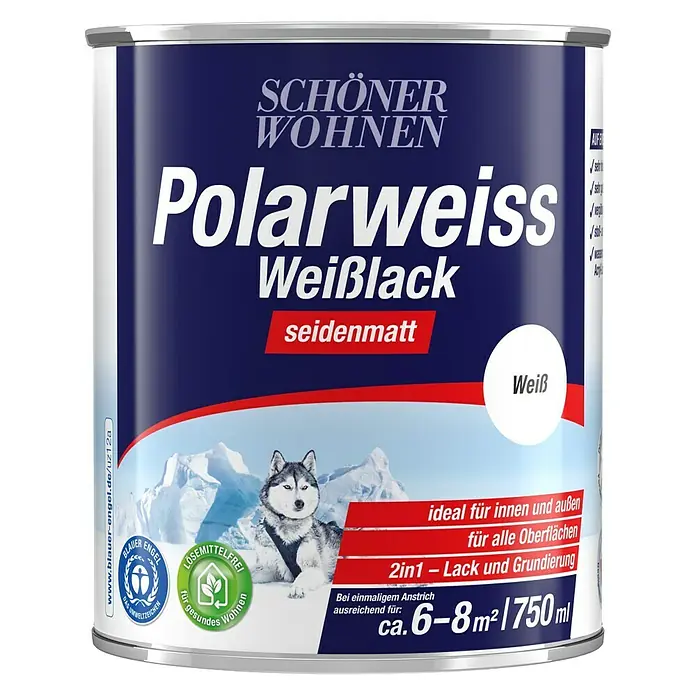 SCHÖNER WOHNEN-Farbe Weißlack Polarweiß - 750 ml, Weiß, Seidenmatt - Vorderansicht