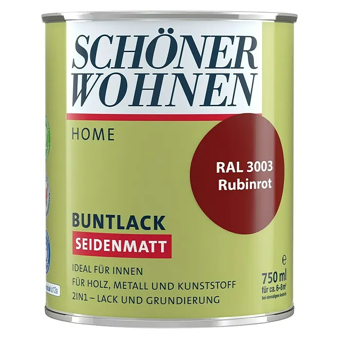 SCHÖNER WOHNEN-Farbe Home Buntlack - Rubinrot, 750 ml, Seidenmatt - Vorderansicht