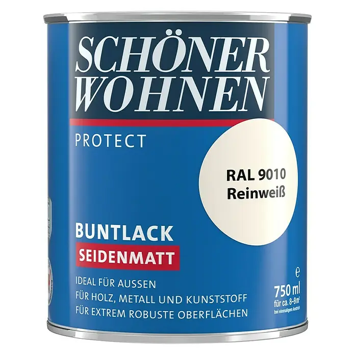 SCHÖNER WOHNEN-Farbe Protect Buntlack - Reinweiß, 750 ml, Seidenmatt - Vorderansicht