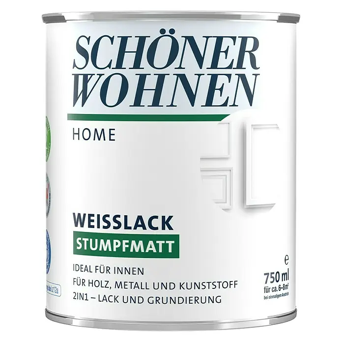 SCHÖNER WOHNEN-Farbe Home Weißlack - Reinweiß, 750 ml, Stumpfmatt - Vorderansicht