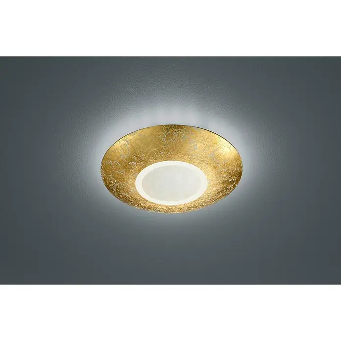 Reality Leuchten Okrugla stropna LED svjetiljka Chiros - 15,5 W, Ø x V: 320 mm x 6 cm, Zlatne boje, Prozirno, Topla bijela