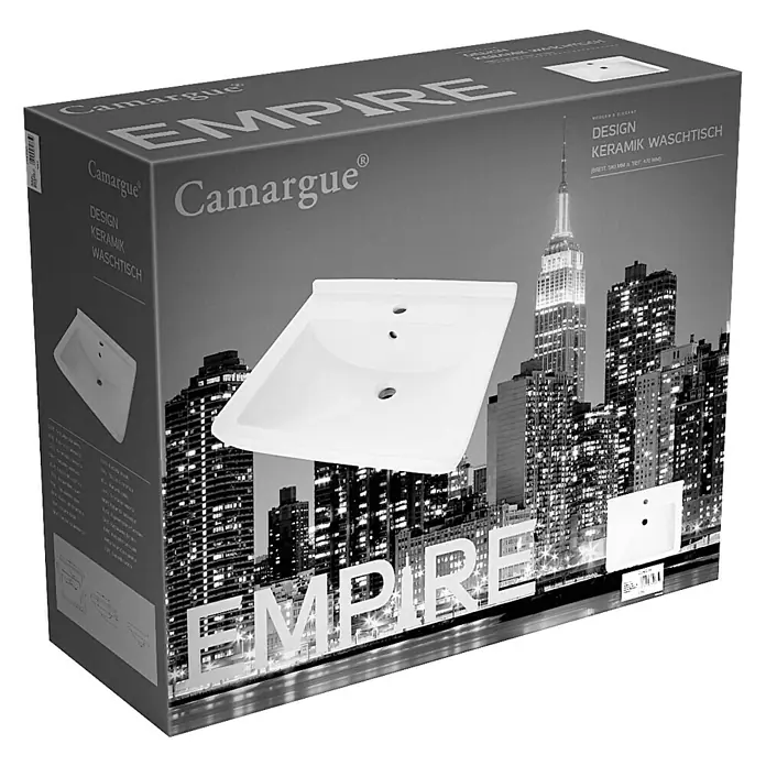 Camargue Empire Lavabo - 58 x 47 cm, Sin esmalte especial, Orificios para grifo: Medio, Con desbordamiento, Blanco